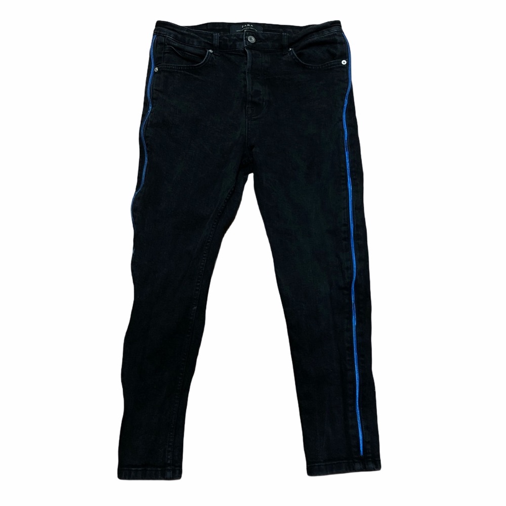 ZARA Black Skinny Jeans Blue Side Zipper